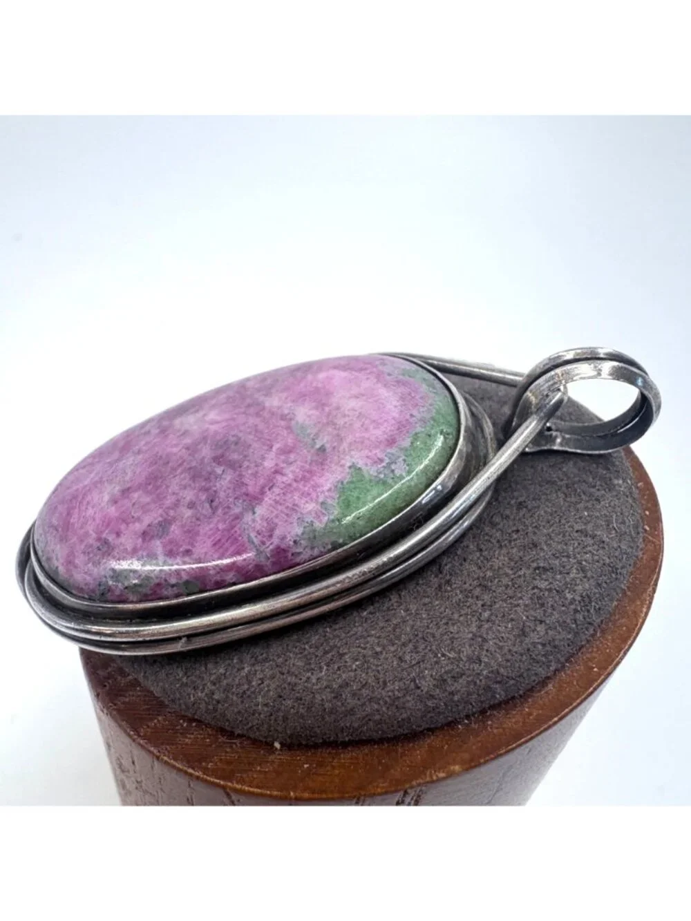 Reversible Ruby Zoisite Bezel Set Pendant Sterling Silver 925 Size 2